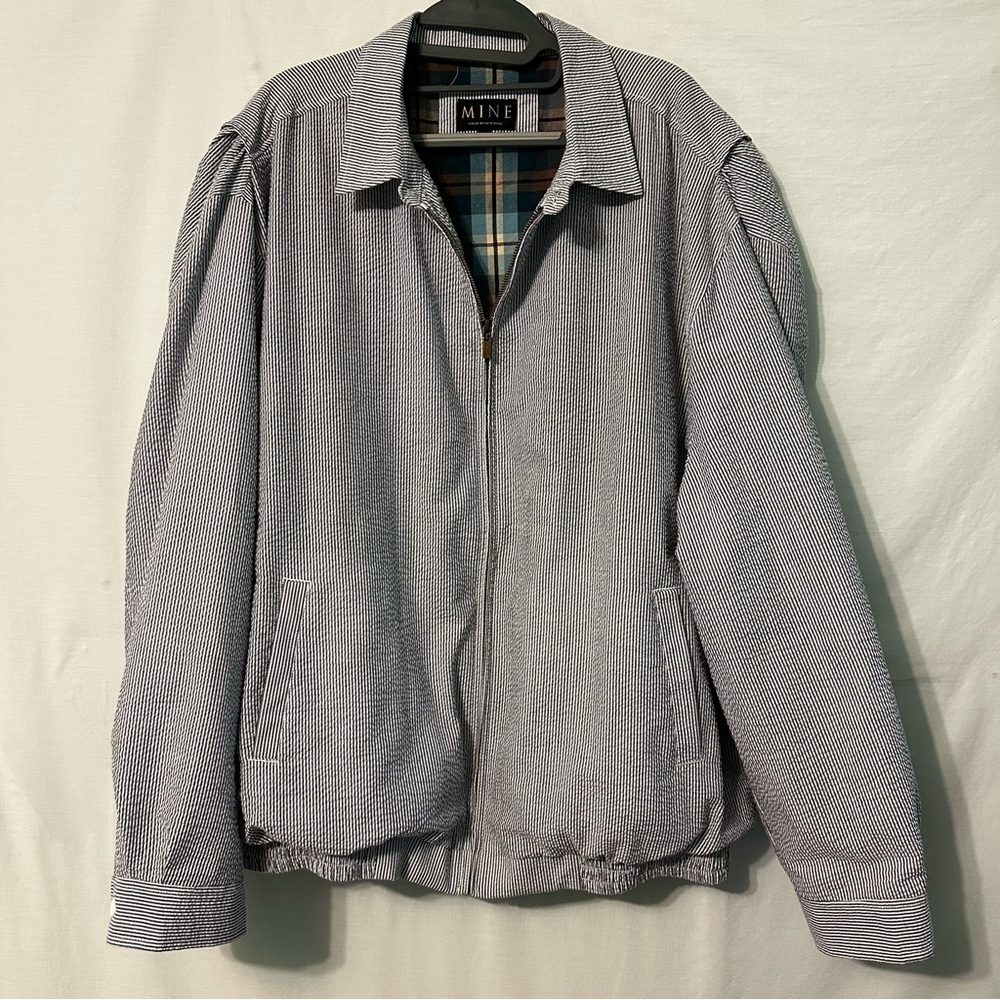 MINE London Milan New York Seersucker Jacket Mens Size XL Full Zip Pockets Lined